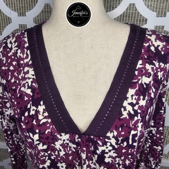 Merona Purple and White Ribbon V-Neck 3/4 Sleeve Knit Top Size Large - Picture 3 of 10